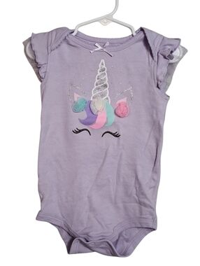 Unicorn Onesie | Purple Lavender Pastel Ruffle Sleeve - Size 24M Baby Girl